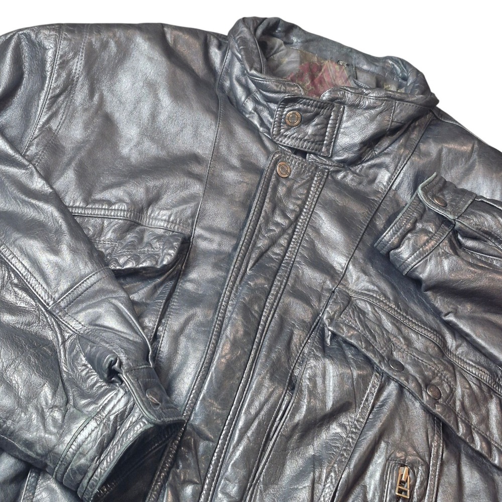 VTG‎ Dash Men's 54 Black German Leather Bomber Biker Moto Jacket